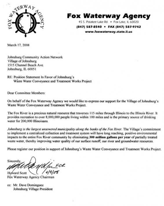 Fox Waterway Agency Letter