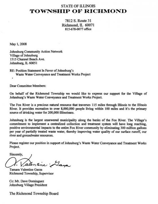 Richmond IL Township Letter