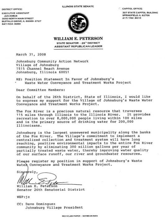 William Peterson, Senator Letter